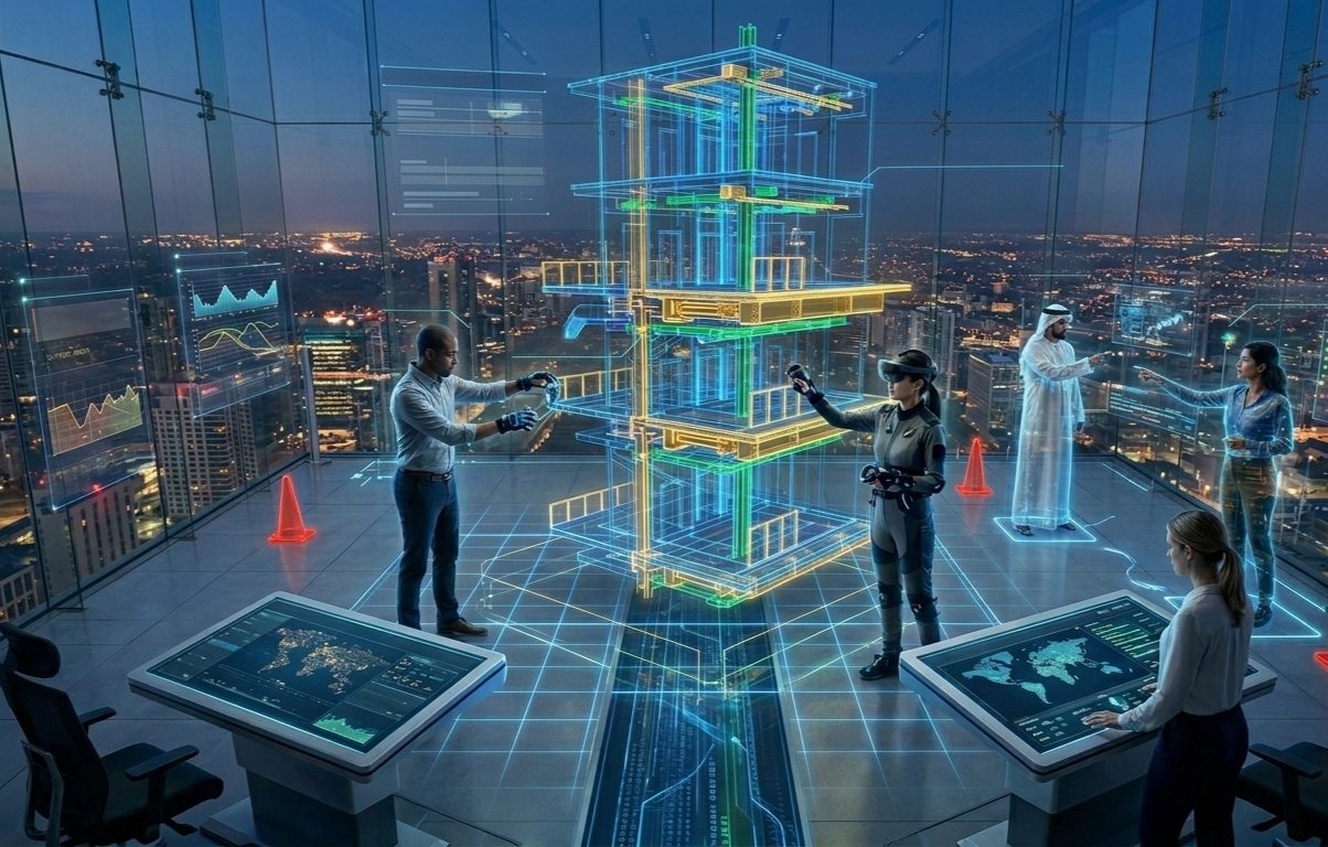 Global construction teams meeting in shared VR collaboration space