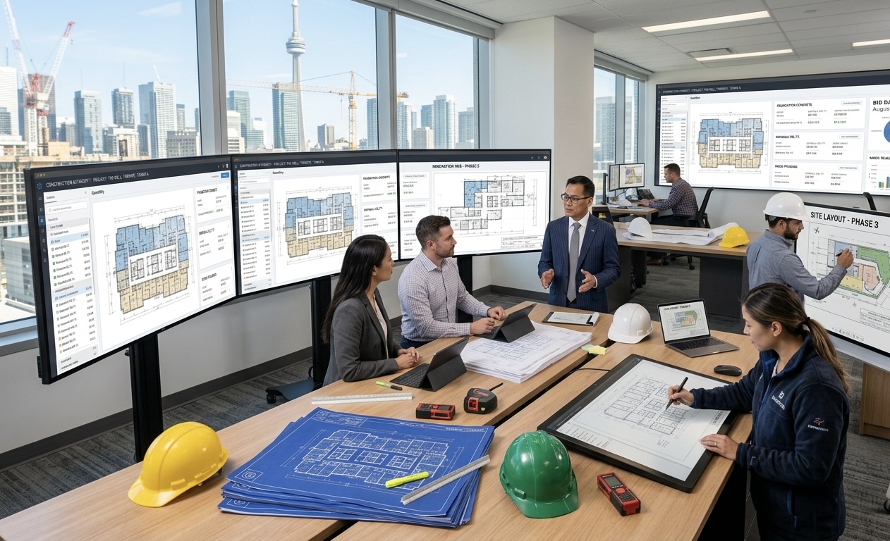 Digital construction drawing with AI-detected walls and fixtures highlighted